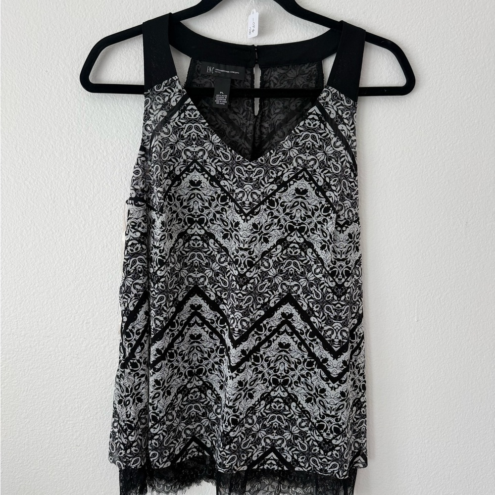 INC International Concepts Black & White Lace-Trim V-Neck Tank